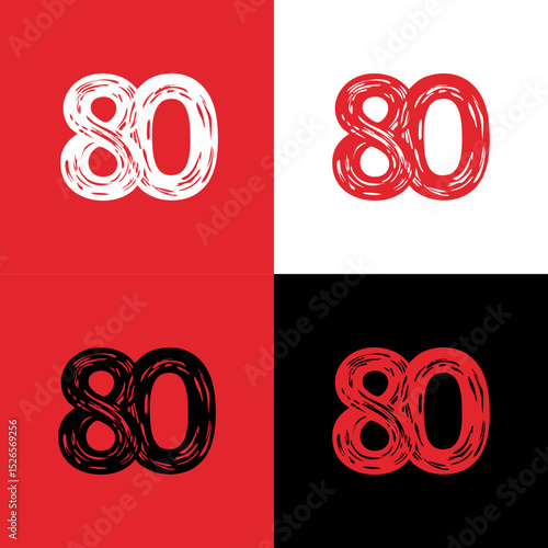 Bold Black and Red 80 Number Grunge Style