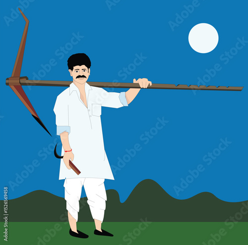 Illustration of a farmer with plough