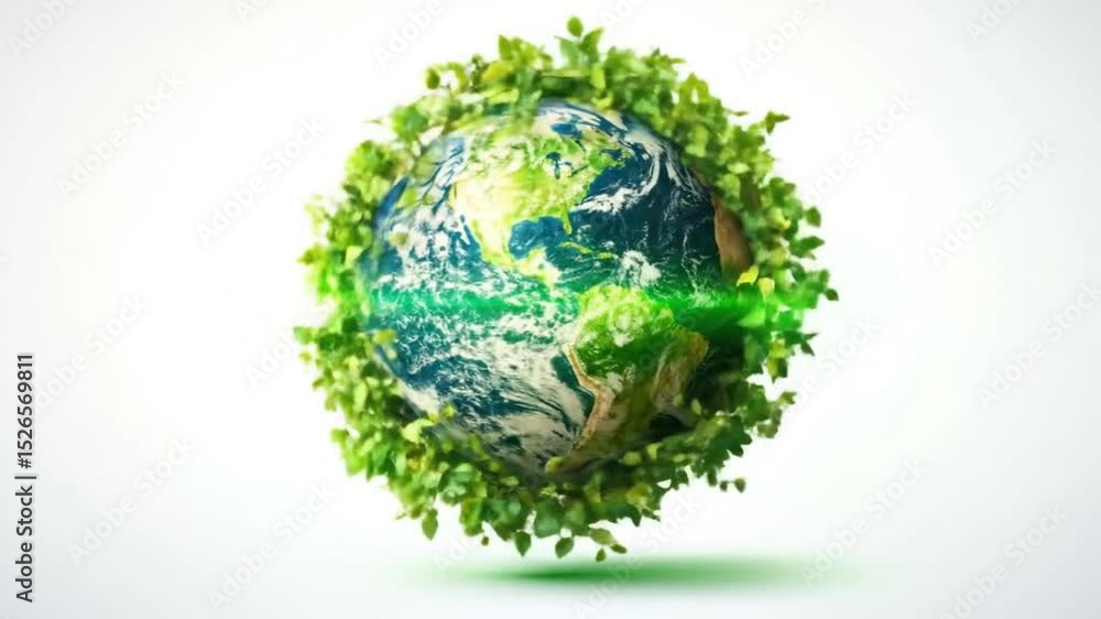 Earth surrounded by lush green leaves, symbolizing environmentalism and sustainability. Earth's surface is depicted with realistic continents and oceans, encircled by vibrant foliage. Earth surrounded by lush green leaves, symbolizing environmentalism and sustainability. Earth's surface is depicted with realistic continents and oceans, encircled by vibrant foliage.