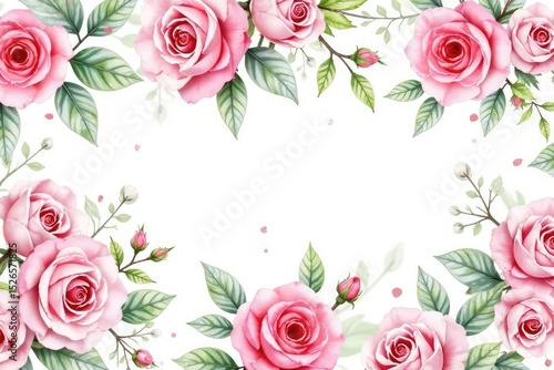 Delicate watercolor roses & leaves, repeating pattern, spring, red