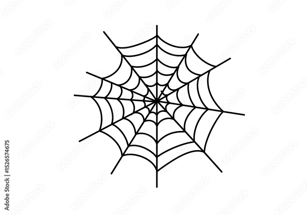 A simple black line drawing of a spiderweb with radiating lines on a plain white background design element A simple black line drawing of a spiderweb with radiating lines on a plain white background design element