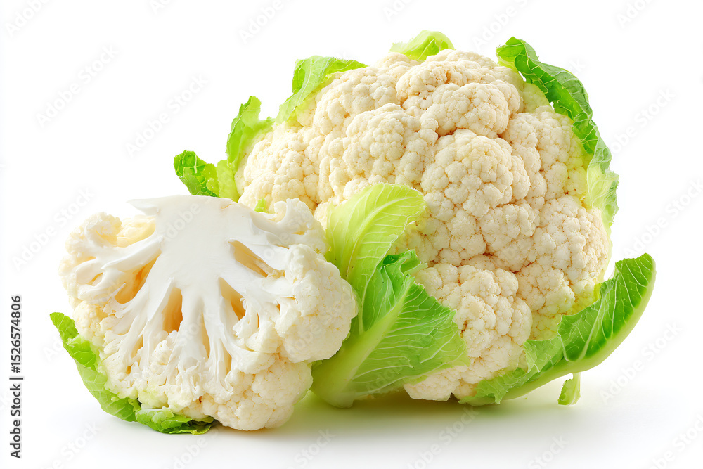 a cauliflower head and a piece of cauliflower a cauliflower head and a piece of cauliflower