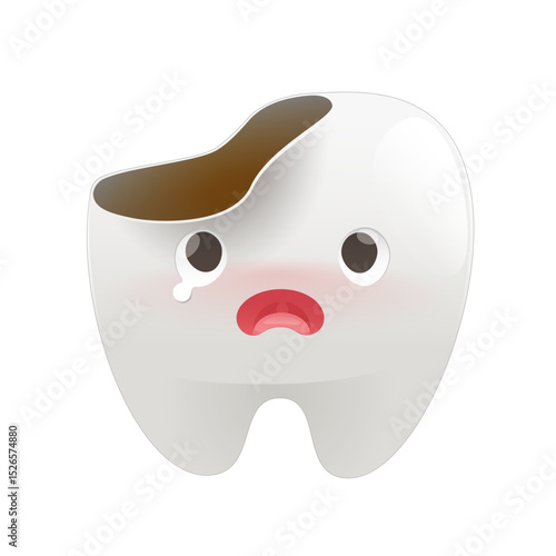 This cartoon illustration features a broken tooth character expressing pain, highlighting common dental issues in a fun and engaging way.