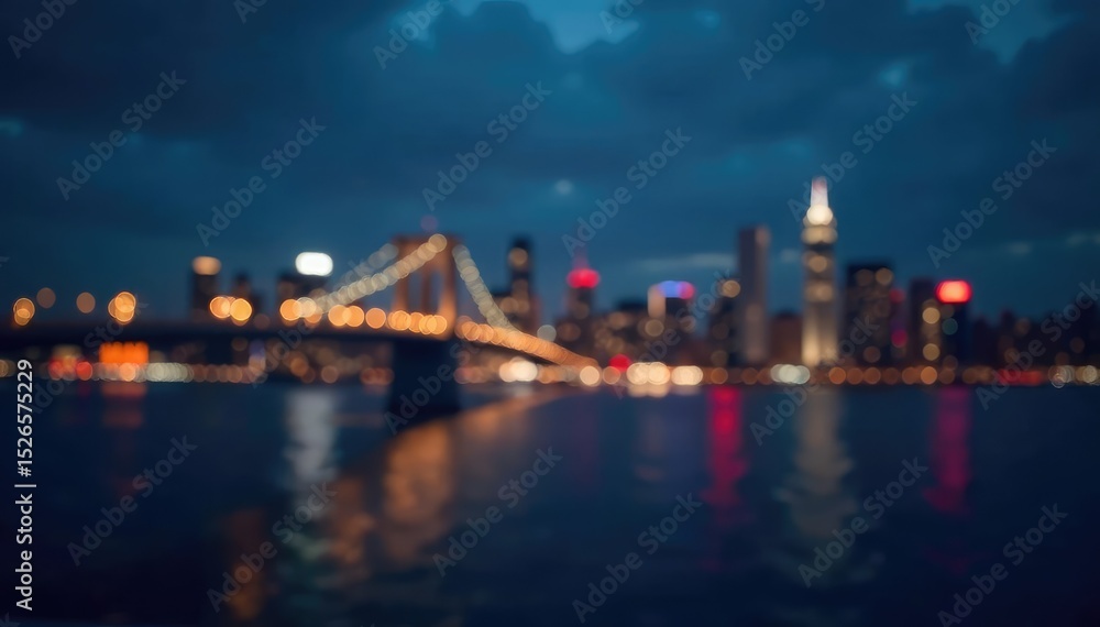 Fototapeta premium Subtle gradient, bokeh lights, out-of-focus city skyline at night, backdrop, visual, illumination