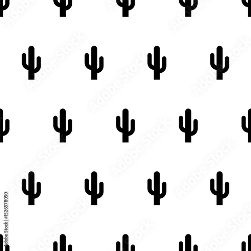 Cactus pattern seamless. Simple cactuses silhouettes. Repeated saguaro mexican. Repeating tropical prints. Mexico background. Desert wallpaper for design travel. Plant cacti. Vector illustration