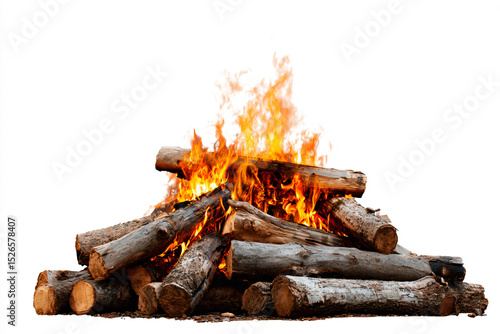 a pile of logs with a fire in the middle