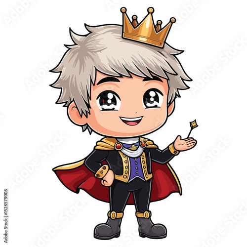 Prince in Elegant Robe and Crown Vector Icons

