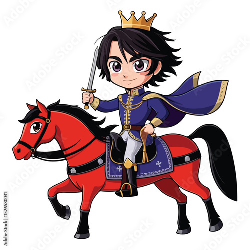 Young Prince Standing with Sword Vector Icon Set