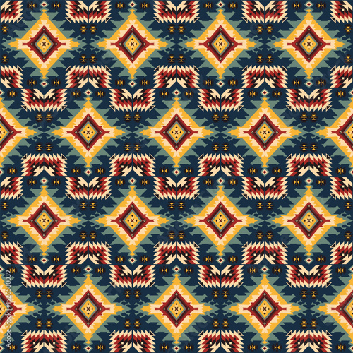 American tribal ethnic native pattern seamless.Traditional Navajo,Aztec,Apache,Southwest and Mexican style fabric pattern.Abstract vector motif pattern.For fabric,clothing,blanket,woven,wrap,decorate.