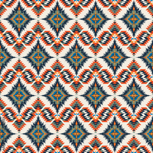 American tribal ethnic native pattern seamless.Traditional Navajo,Aztec,Apache,Southwest and Mexican style fabric pattern.Abstract vector motif pattern.For fabric,clothing,blanket,woven,wrap,decorate.