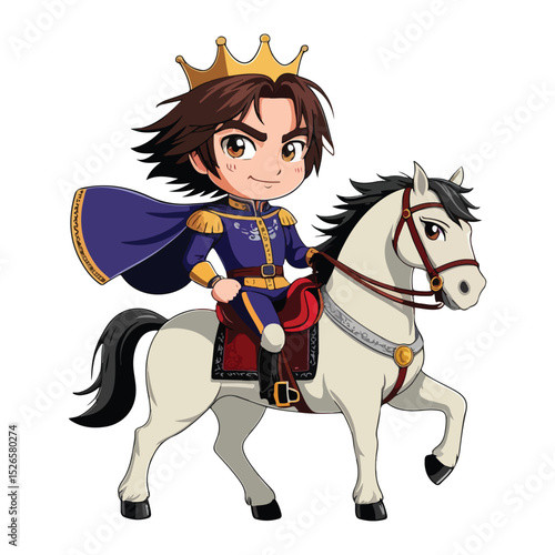 Cute Royal Prince in Sparkling Outfit Vector Icons