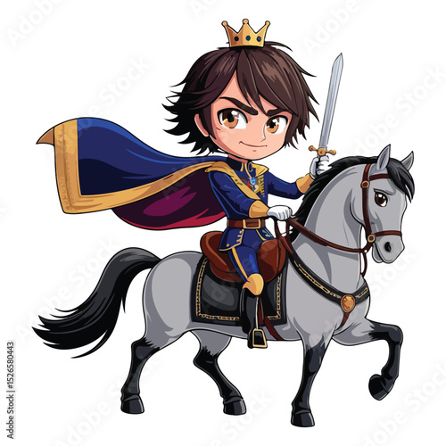 Little Chibi Boy as Prince in Crown Icon Set