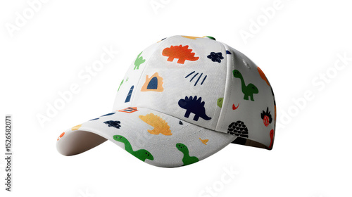Playful Hat: A colorful, kid-friendly hat adorned with playful designs of dinosaurs, offering a fun accessory for sunny days and outdoor adventures.