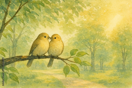 nature painting - watercolor birds