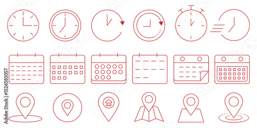 Date, Time, Address icon. place, time and date icon set. set. Time, date, location or place icon.