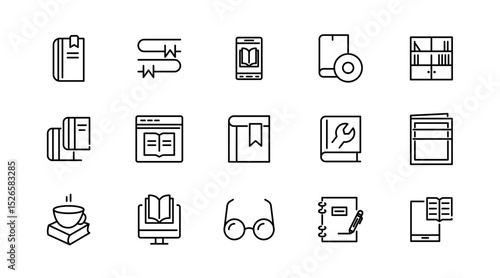 Book and reading linear icon set. knowledge, library, dictionary, ebook, school, paper, success, achievement, thinking, light bulb, genius idea outline vector icon set. UI thin line icon pack.