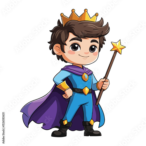 Handsome Chibi Prince in Charming Pose Vector Icons