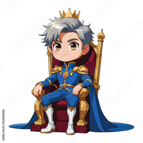 Cartoon Prince Boy Character with Crown Icon Set