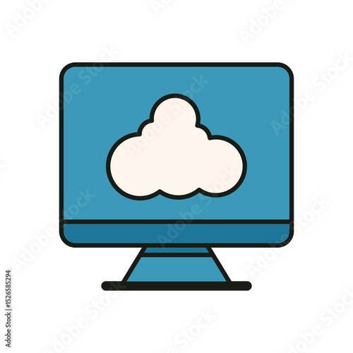 Modern vector illustration of cloud symbol displayed on computer screen in minimal tech and IT style
