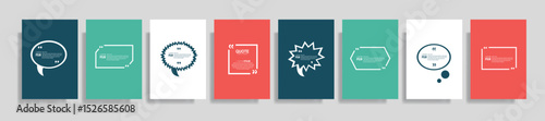 Quote frames blank templates set. Text in brackets, citation empty speech bubbles, quote bubbles. Textbox isolated on color background. Vector illustration