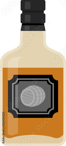 whiskey bottle with barrel label flat cartoon illustration