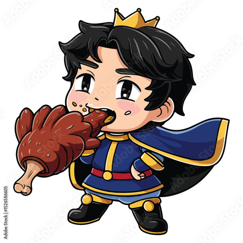 Handsome Chibi Prince Character with Crown Icons