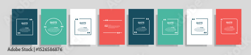 Collection of blank quote frame templates. Text in brackets, empty quote speech bubble, quotation. Text box isolated on color background. Vector illustration