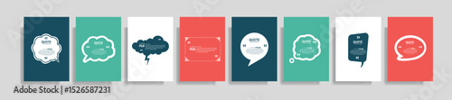 Collection of blank quote frame templates. Text in brackets, empty quote speech bubble, quotation. Text box isolated on color background. Vector illustration