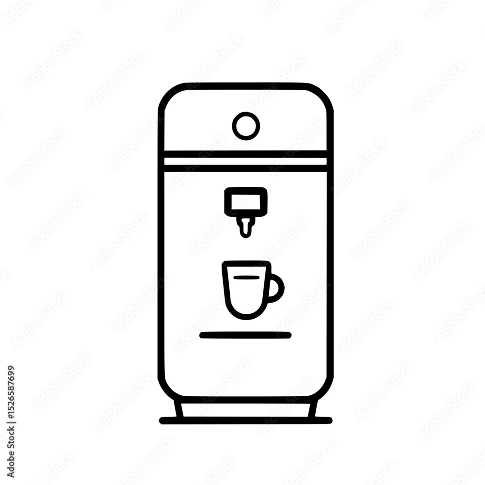 Innovative icon set featuring a modern beverage dispenser with a minimalist design in black and white Innovative icon set featuring a modern beverage dispenser with a minimalist design in black and white