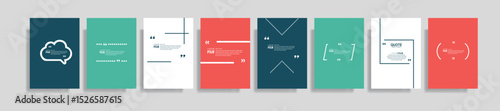 Collection of blank quote frame templates. Text in brackets, empty quote speech bubble, quotation. Text box isolated on color background. Vector illustration