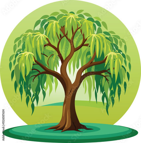 Elegant Willow Tree Symbol Icon.