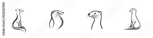 Icon set featuring various sketches of a weasel in different poses and expressions for design purposes