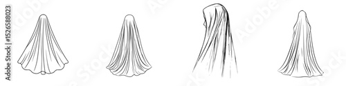 Icon set featuring various stylized depictions of cloaks with flowing drapes in different orientations and views