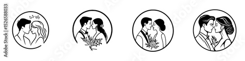 Collection of romantic couple icons showcasing love and affection in minimalist design for various occasions