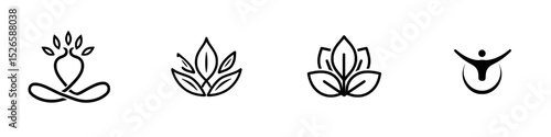 Collection of minimalist icons representing wellness, meditation, and mindfulness practices suited for holistic lifestyle applications