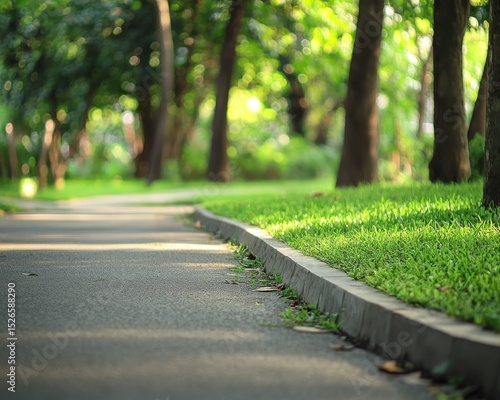 Wallpaper Mural Charming Side Walk: A Lush Garden Pathway Under Summer Skies with Greenery and Grass Torontodigital.ca