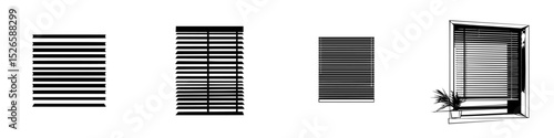 Icon set of various types of window blinds showcasing different styles and arrangements for design purposes