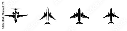 Diverse collection of aircraft icons showcasing different airplane designs in a minimalist style