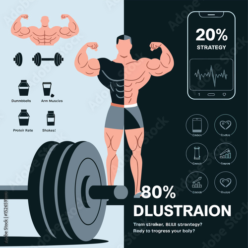 2d vector strong muscle pose strong body builder anatomy hairy at gym with bundle Doing exercises
