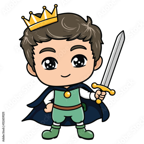 Cute Chibi Prince Character Icon Set in Vector