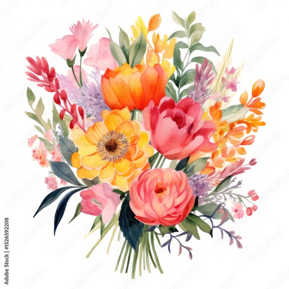 Bouquet watercolor painting flowers. Bouquet watercolor painting flowers.