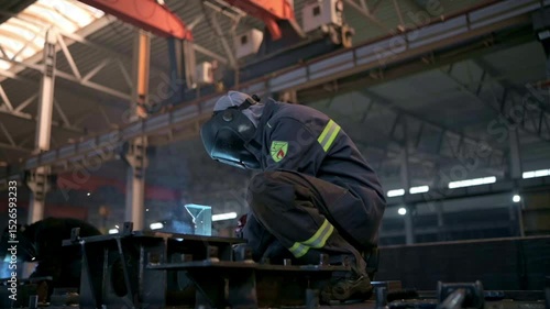 Welding Process in Industrial Setting is characterized by intense Sparks and Smoke