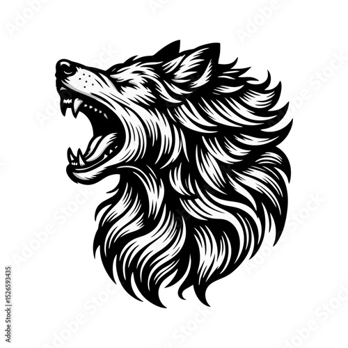 Wolf Howling engrave vector illustration black white