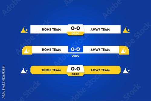 a set of sports TV banners for broadcasting a match and keeping score of the game in a yellow-blue version
