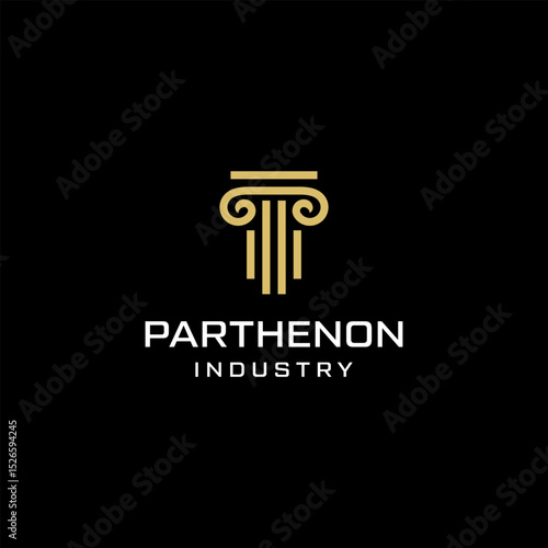 Tableau sur toile Pillar parthenon law building monument line outline logo vector