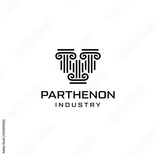 Pillar parthenon law building monument line outline logo vector