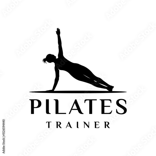 Beauty girl Pilates silhouette gym logo design vector illustration