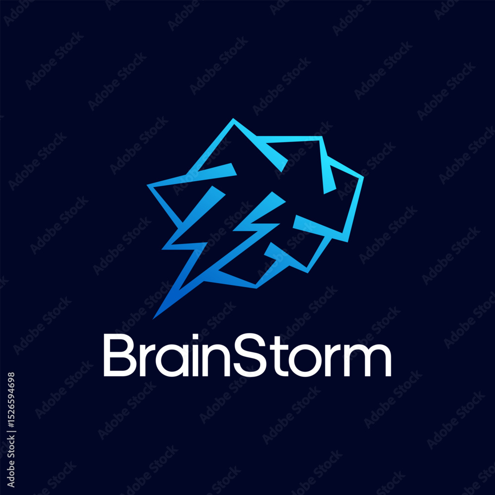 Fototapeta premium Brain storm flash lightning bolt outline creative logo vector illustration