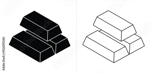 Three Gold Bars Stacked Isometric View Black and White
