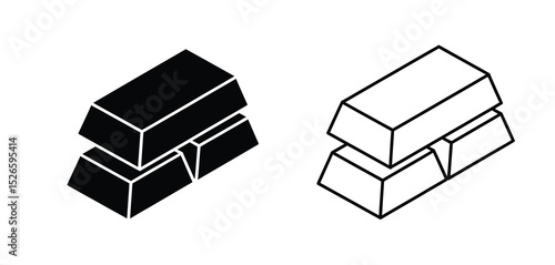 Two Gold Bars Stacked Isometric View Black and Line Art
